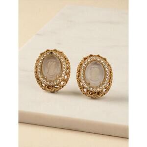 Vintage Park Lane Cameo Earrings – Gold Tone Clip-On with Rhinestones